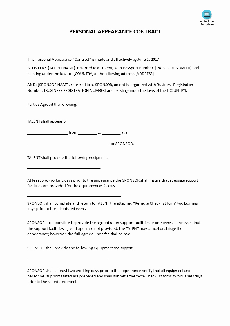 Good Talent Contract Template Contract