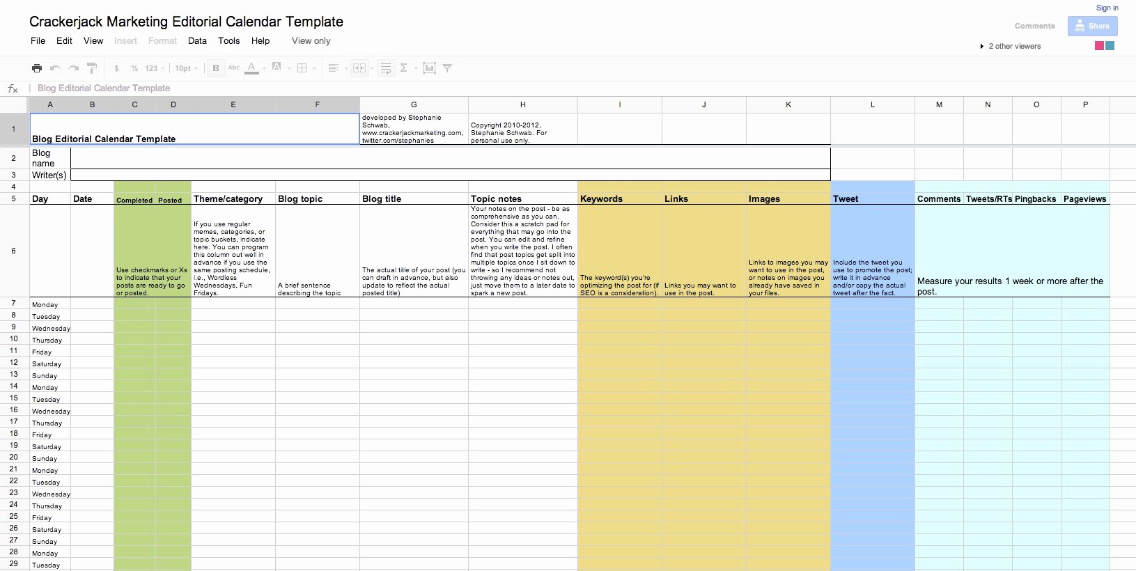 Google Docs Calendar Spreadsheet Template