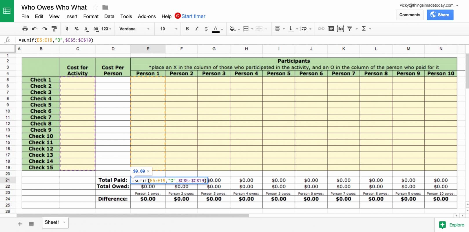 google sheets bud template