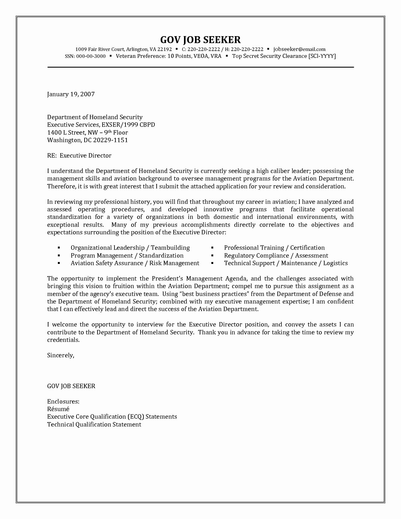 Government Resume Cover Letter Examples