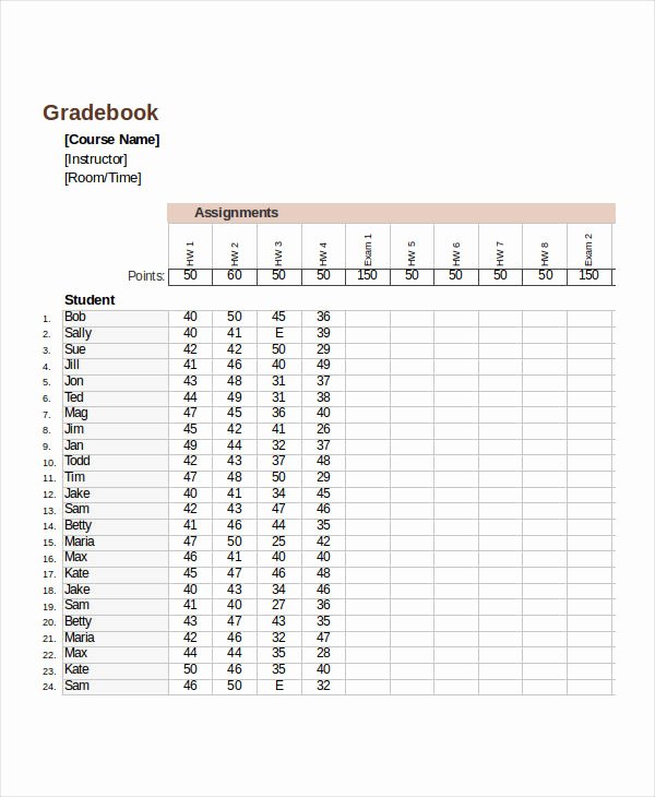 Grade Book Template 7 Free Excel Pdf Documents