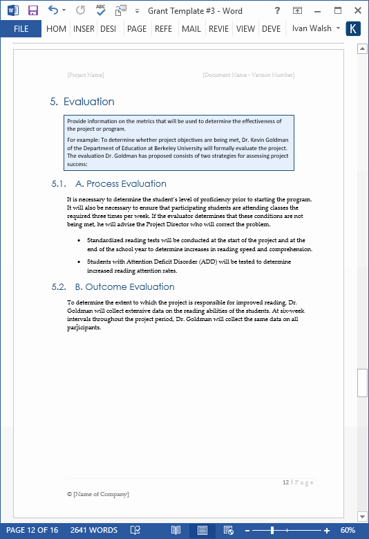 Grant Proposal Template – Ms Word with Free Cover Letter