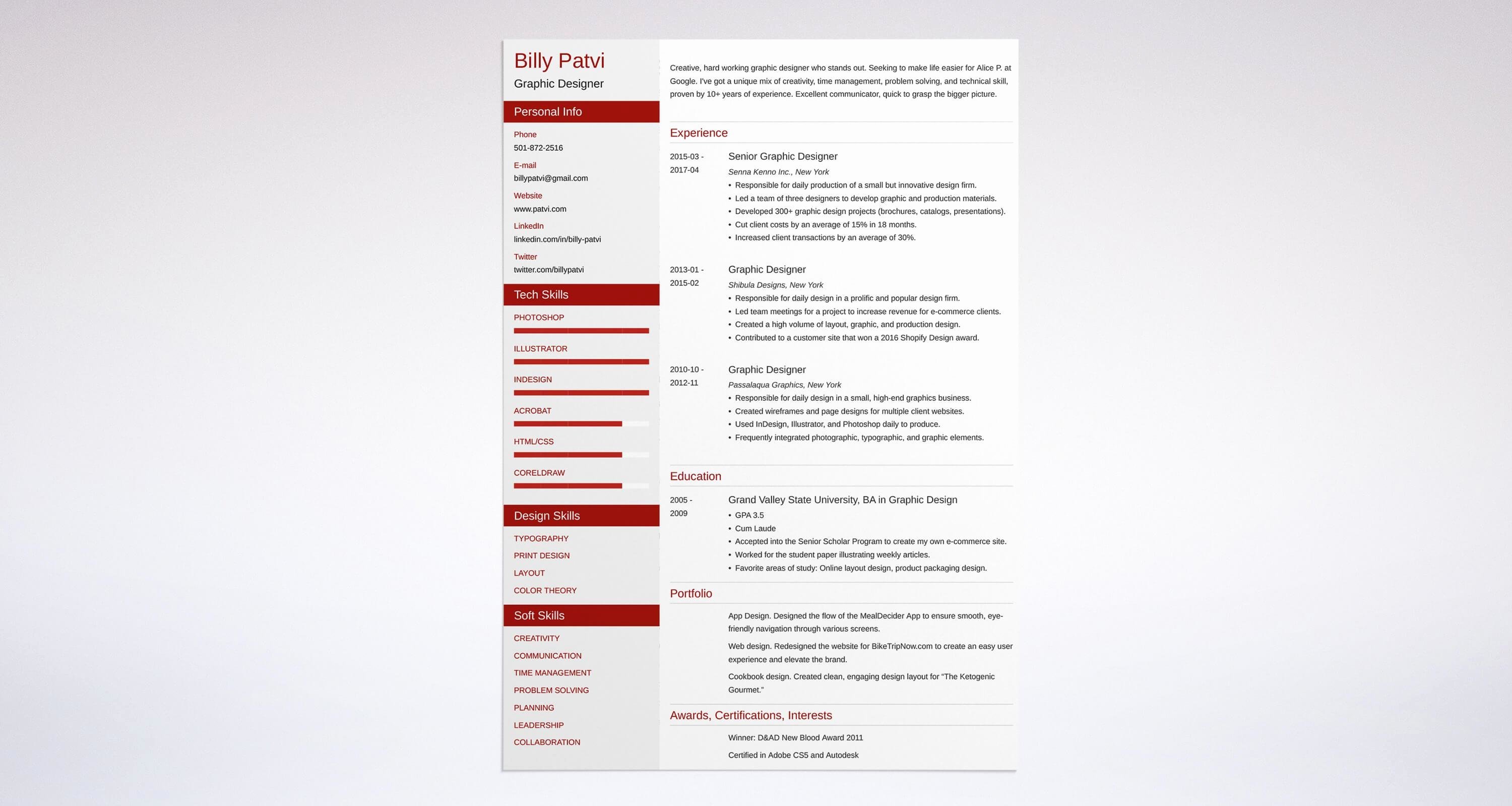 Graphic Design Resume Sample &amp; Guide [ 20 Examples]