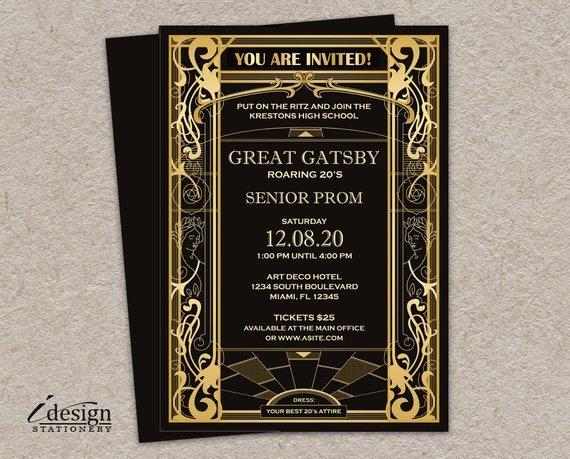 Great Gatsby Prom Invitation Diy Printable Vintage Art Deco