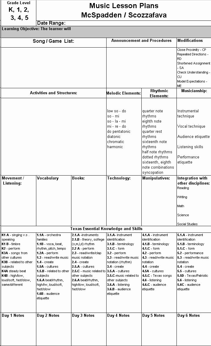 Great Idea for Music Lesson Plan Template Typical