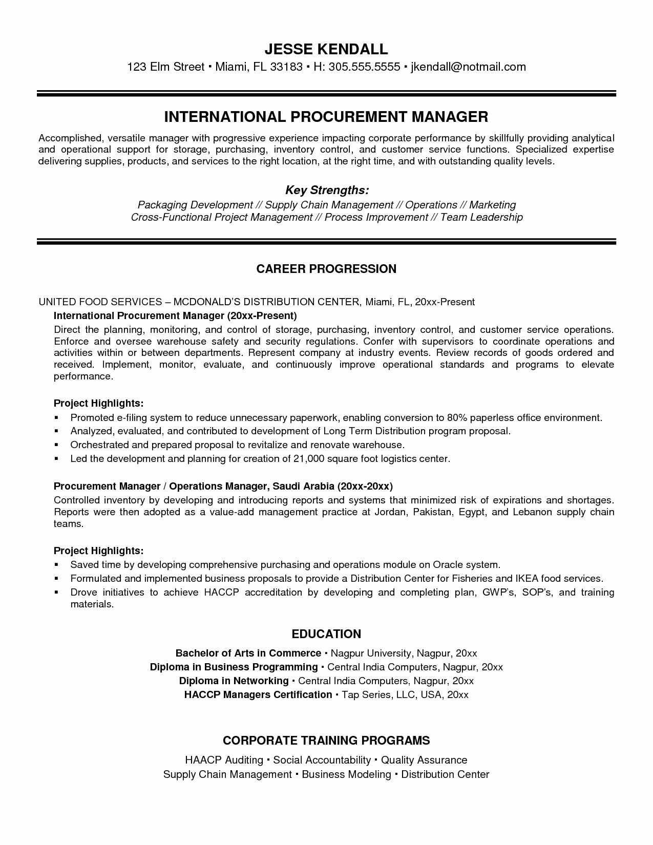 Great Purchasing Manager Resume