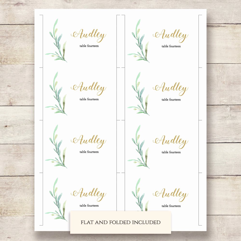 Greenery Wedding Table Place Card Template Flat and