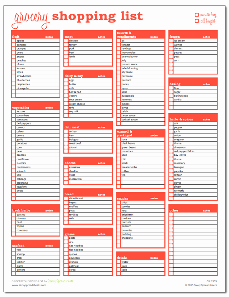 Grocery Shopping List Excel Template Savvy Spreadsheets