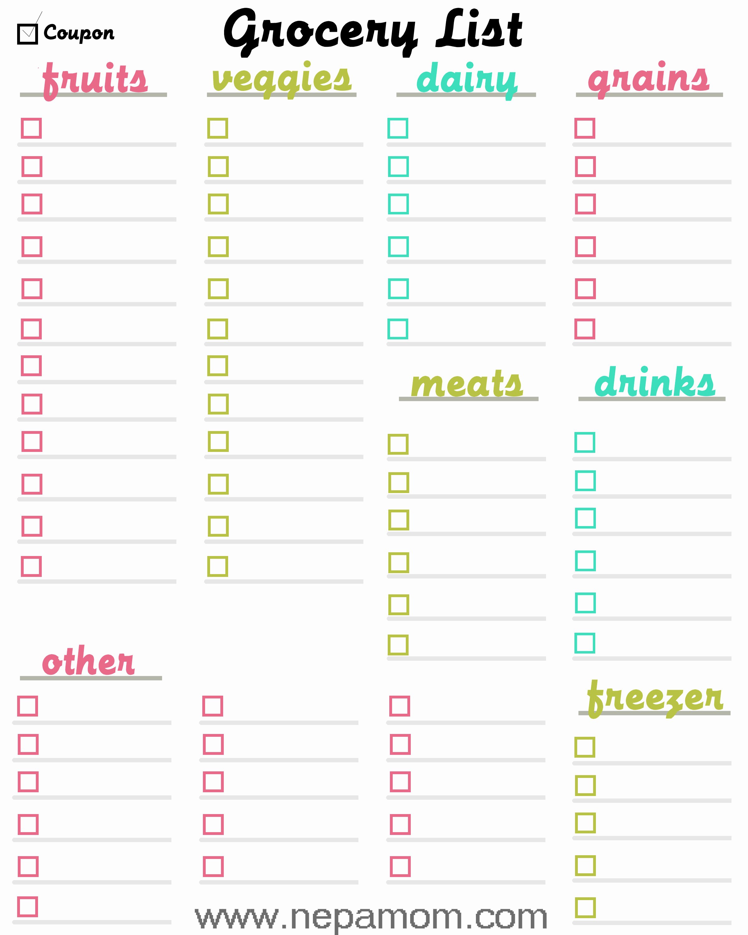 grocery shopping list template