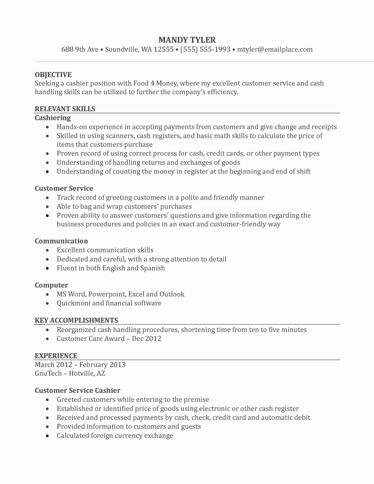 Grocery Store Resume Objectives