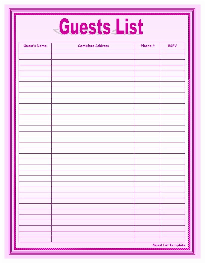 Guest List Template Free Ms Word Cover Page Templates