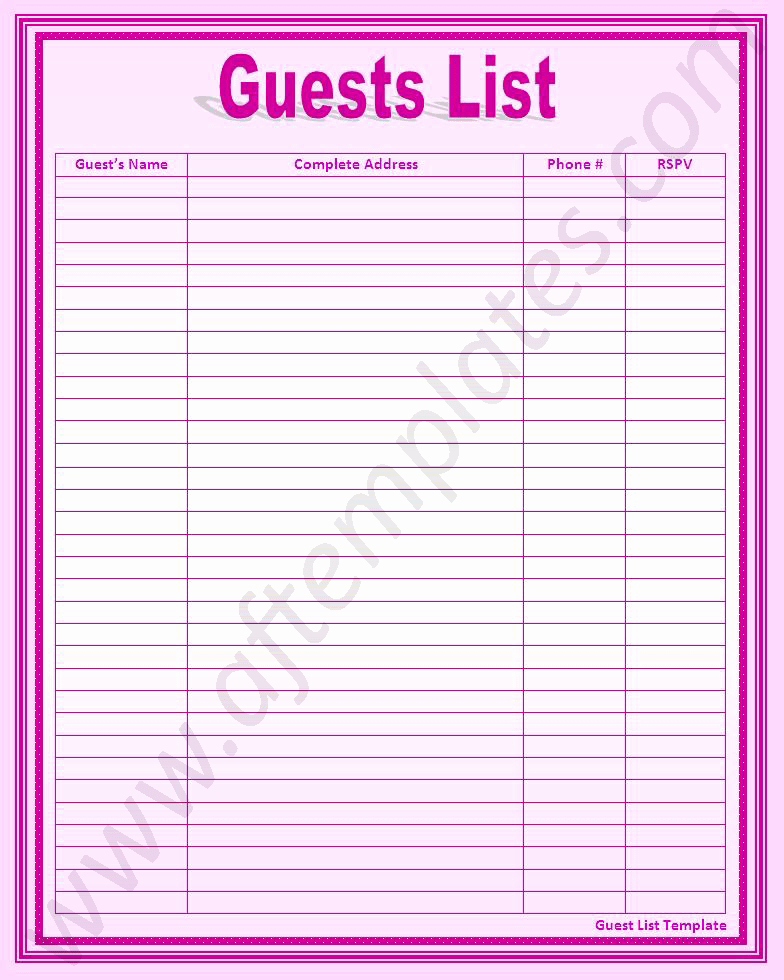 guest list template