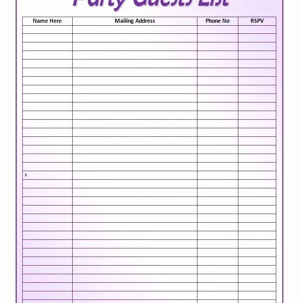 Guest List Template – Wevo Intended for Party Guest List
