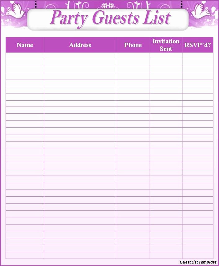 Guest List Template Word Excel formats