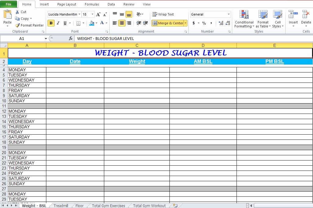 Gym Workout Plan Spreadsheet for Excel Excel Tmp
