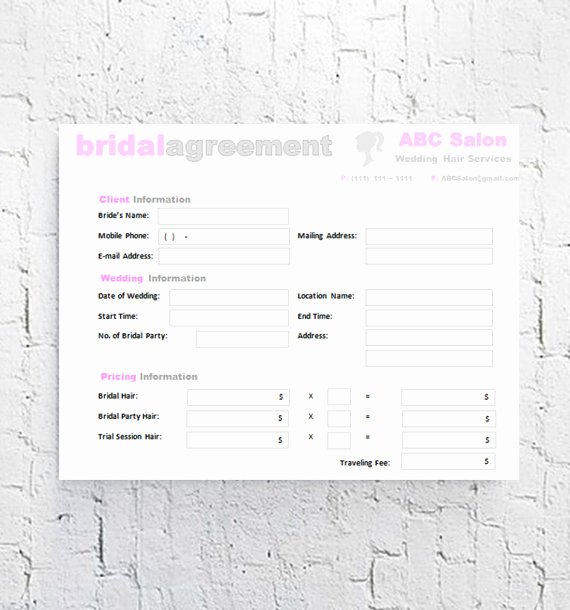 Hair Stylist Bridal Agreement Contract Template Editable