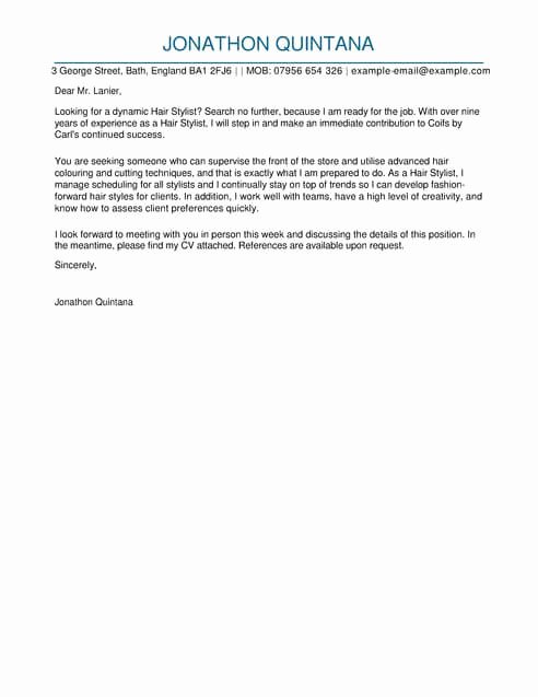 Hair Stylist Cover Letter Template