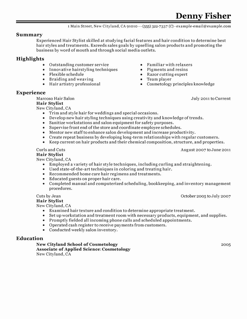 Hair Stylist Resume Example Personal &amp; Services Sample Resumes