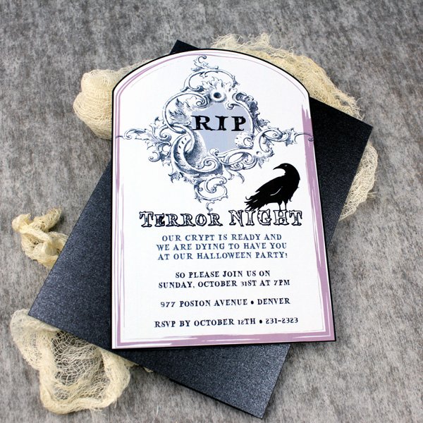 Halloween Invitation Template with Raven tombstone