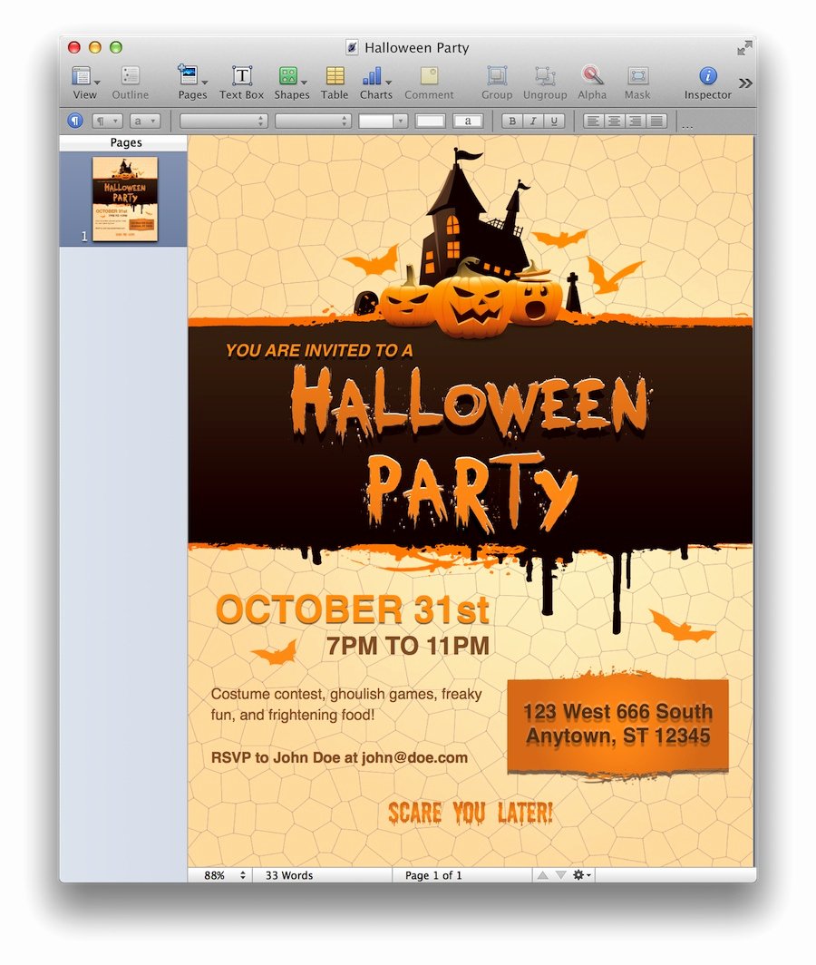 Halloween Party Invitation for Pages Mactemplates
