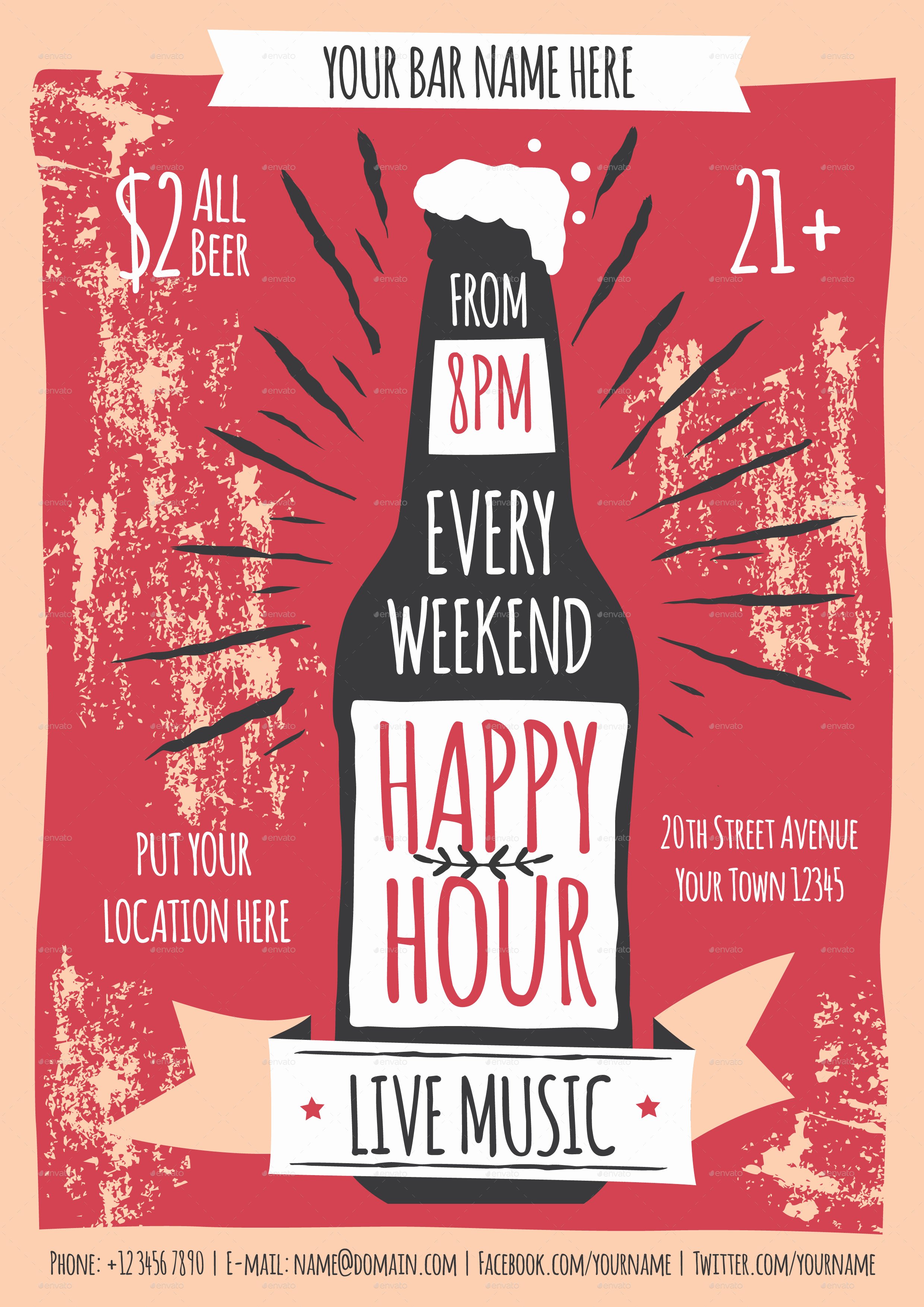Happy Hour Flyer Template by Meenj with Happy Hour Invites