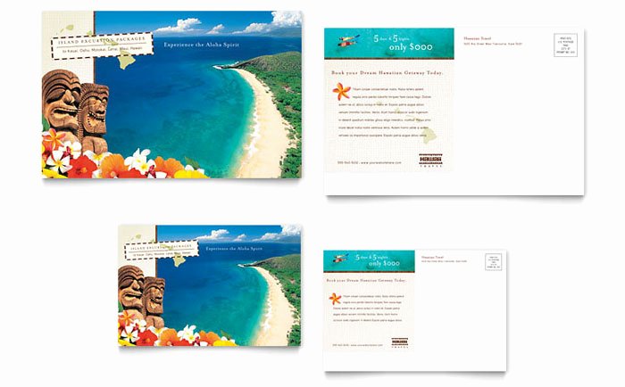 Hawaii Travel Vacation Postcard Template Design