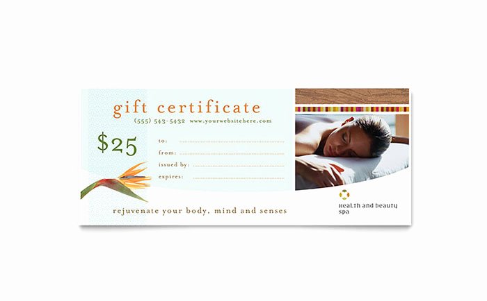Health &amp; Beauty Spa Gift Certificate Template Design