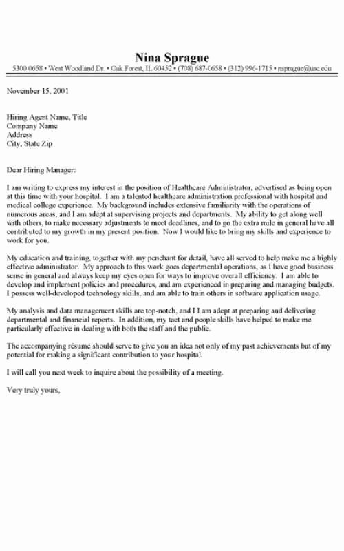 Healthcare Administration Cover Letter Examples
