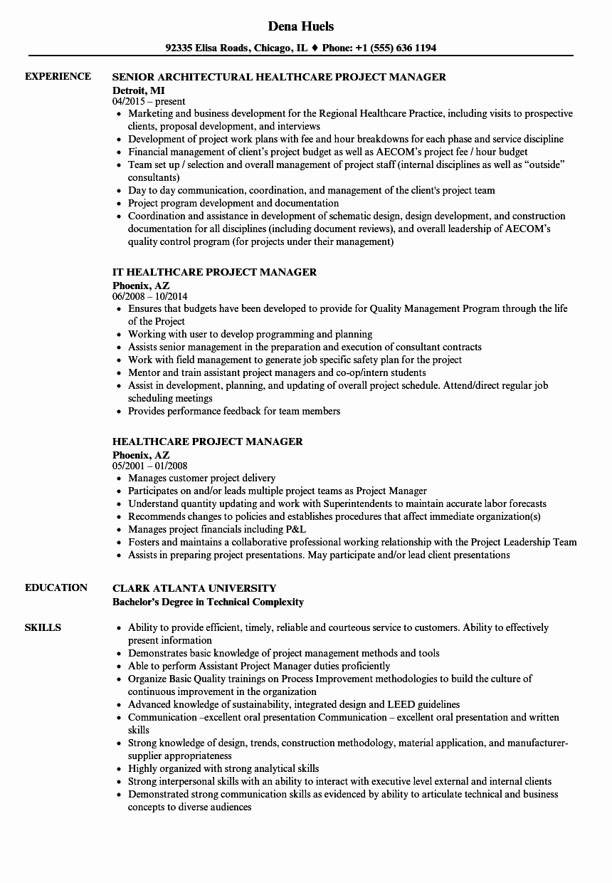 Healthcare Project Manager Resume Samples