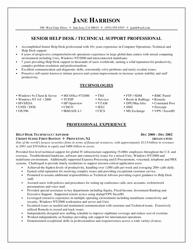 Help Desk &amp; Technical Support Resume