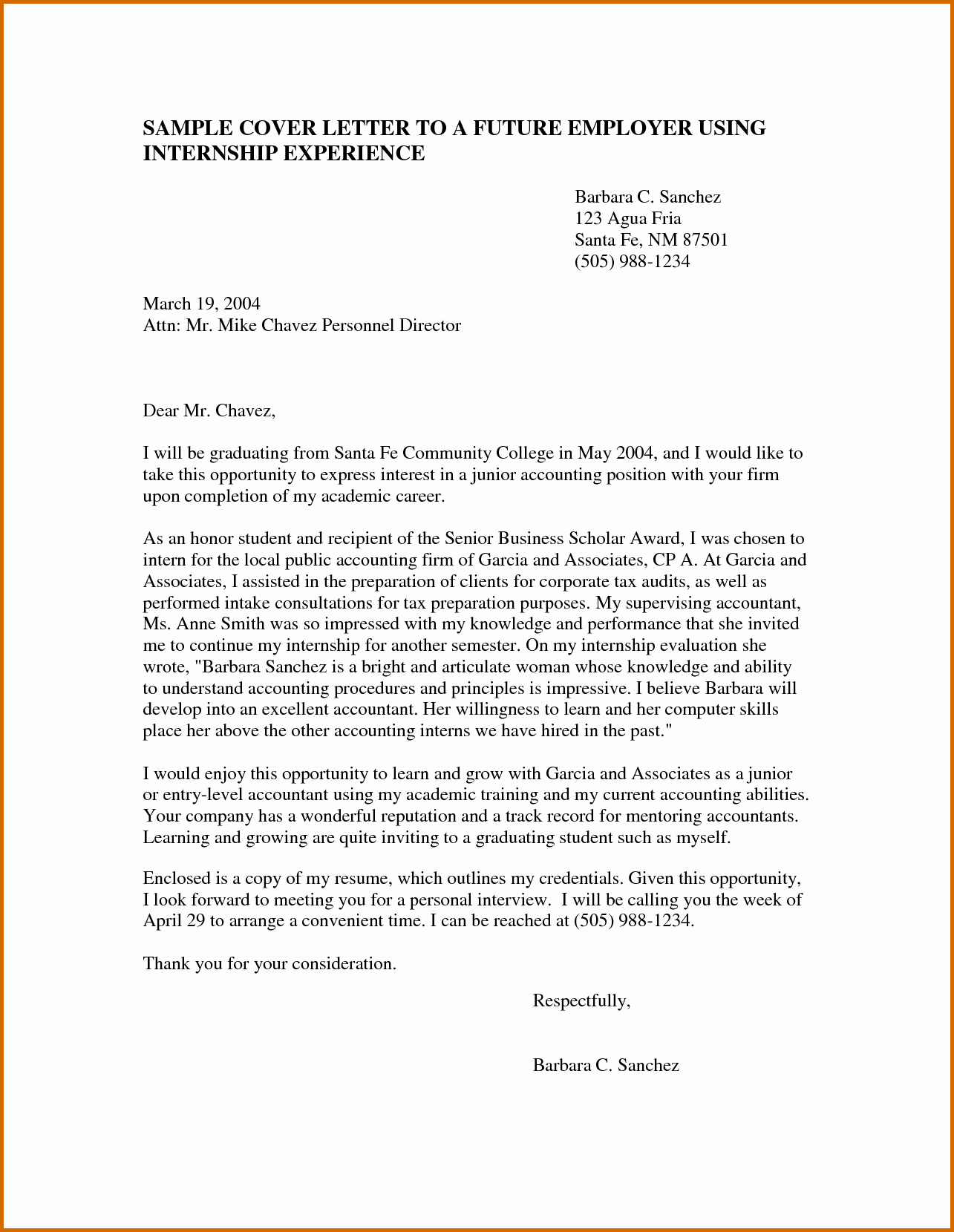 Help with Cover Letter for Internship