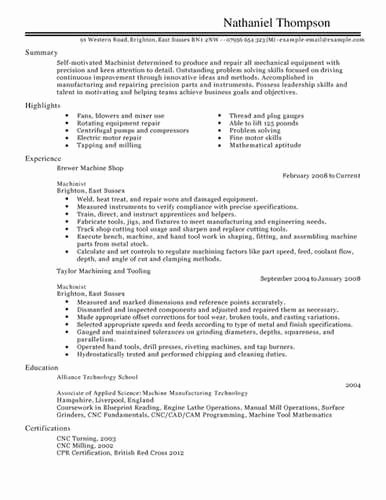 Here is Link for This Sample Cnc Machinist Resume