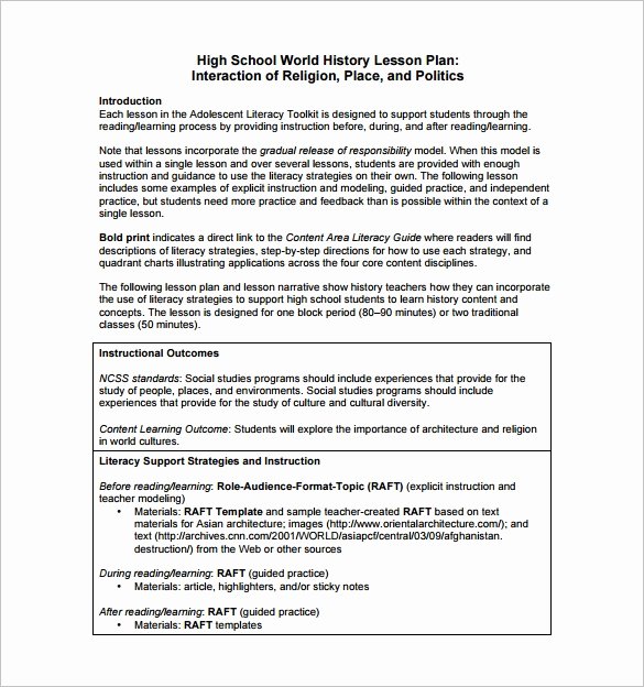 High School Lesson Plan Template 5 Free Word Documents