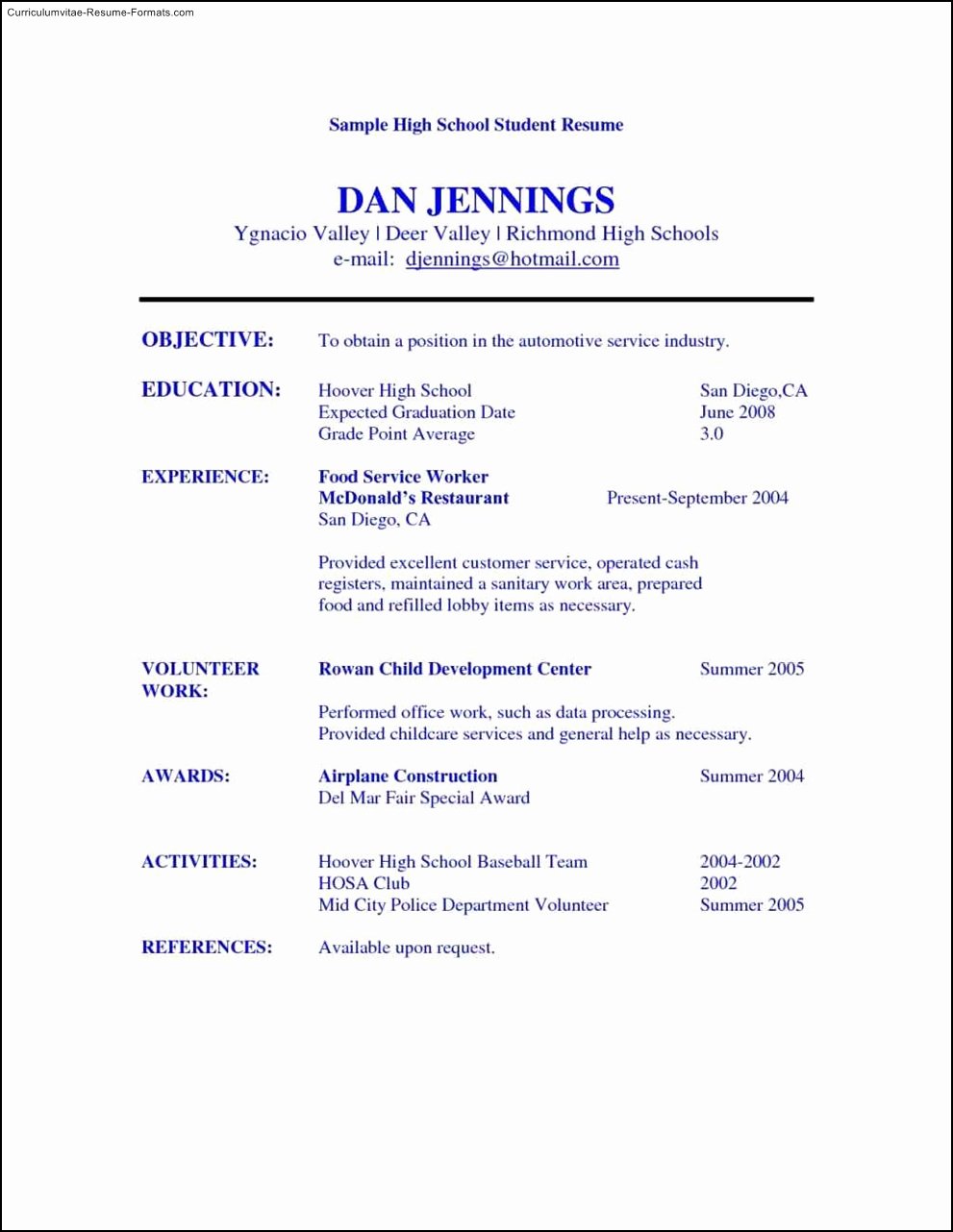 high school student resume templates