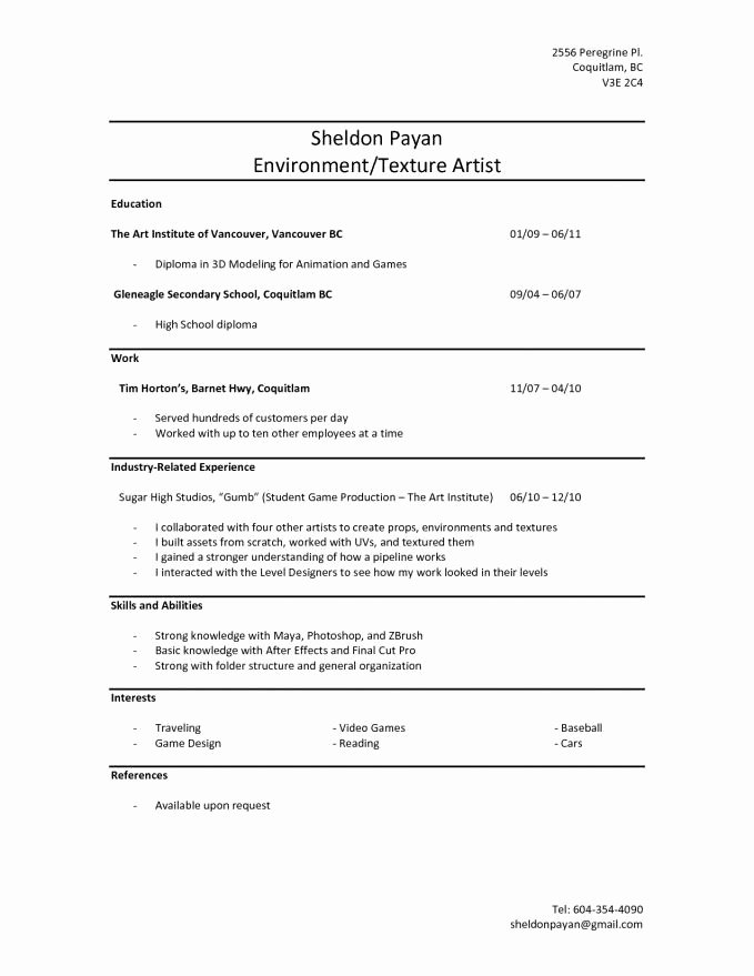 High School Student Resume with No Work Experience
