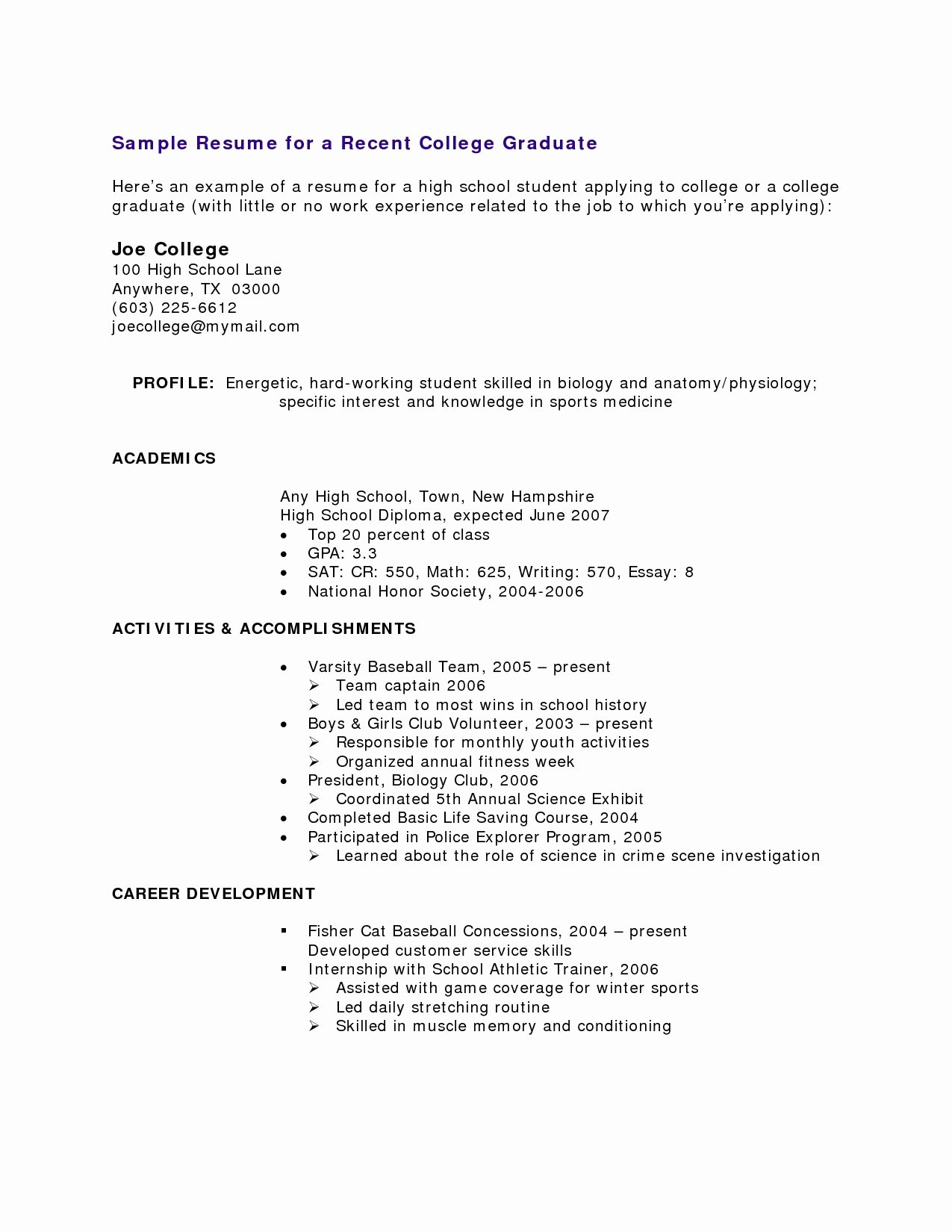 High School Student Resume with No Work Experience Resume