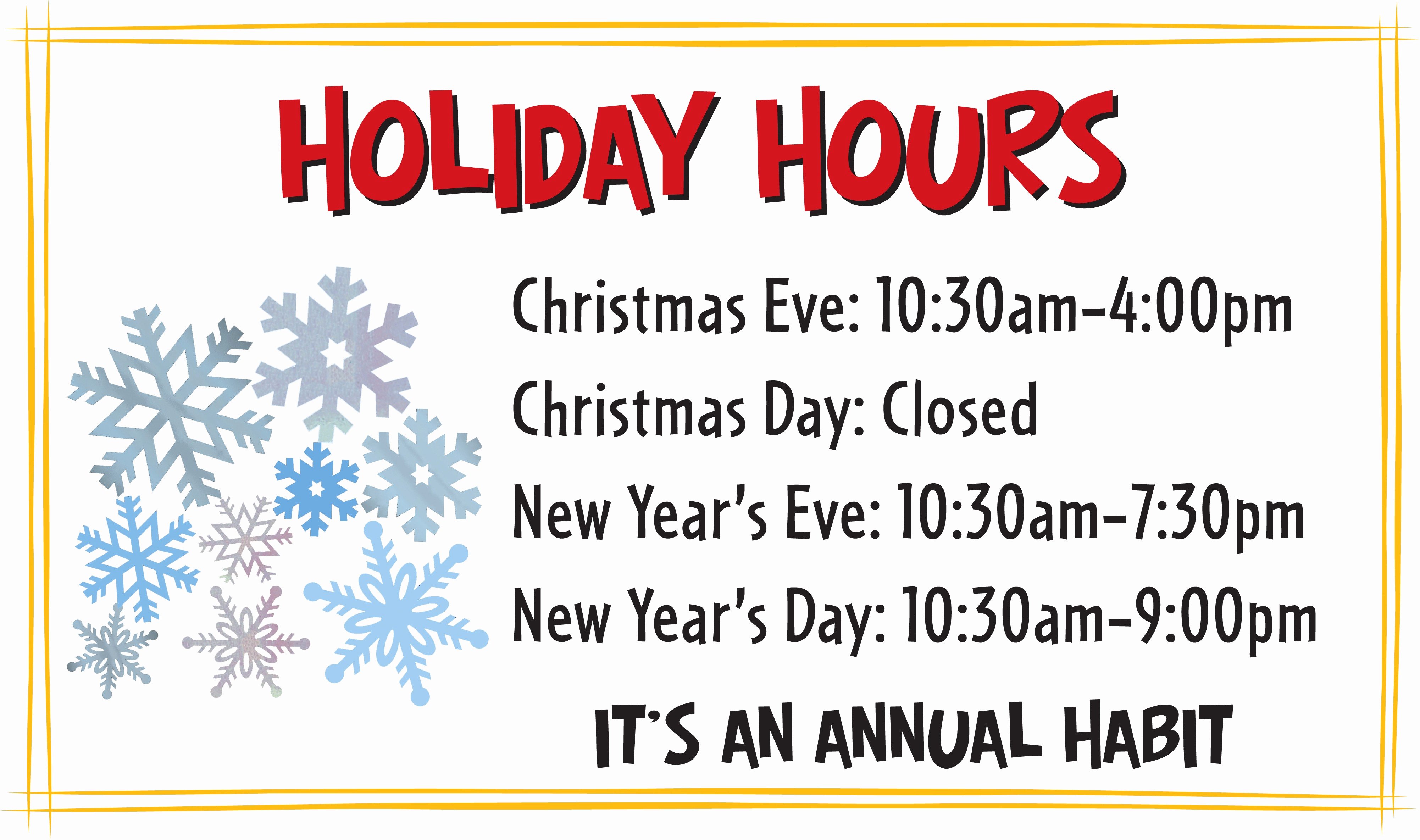 Holiday Hours Sign