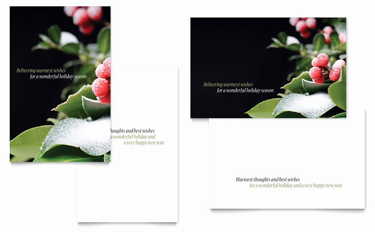 Holly Leaves Greeting Card Template Word &amp; Publisher
