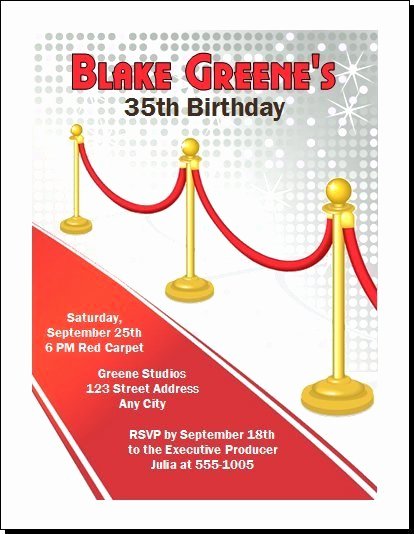 Hollywood Red Carpet Birthday Party Invitation