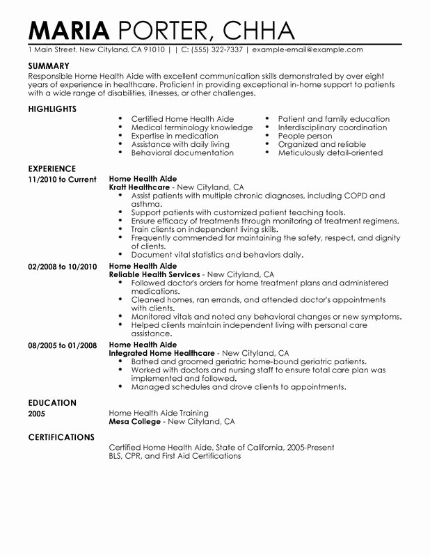 Home Health Aide Resume Examples – Free to Try today