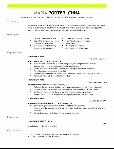 Home Health Aide Resume Sample Free Samples Examples