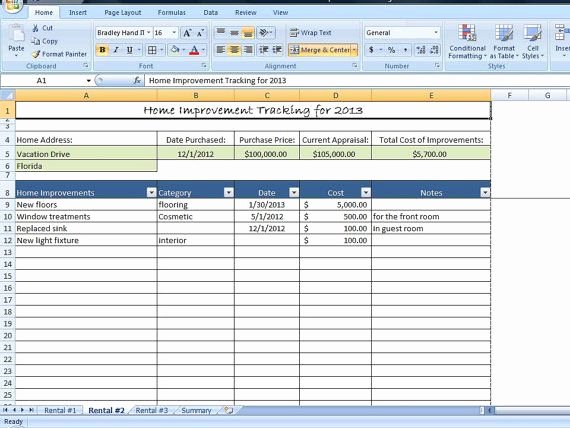 Home Improvement Tracking Template In Excel Spreadsheet