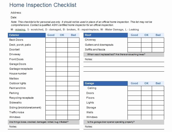 Home Inspection Checklist Template Excel and Word