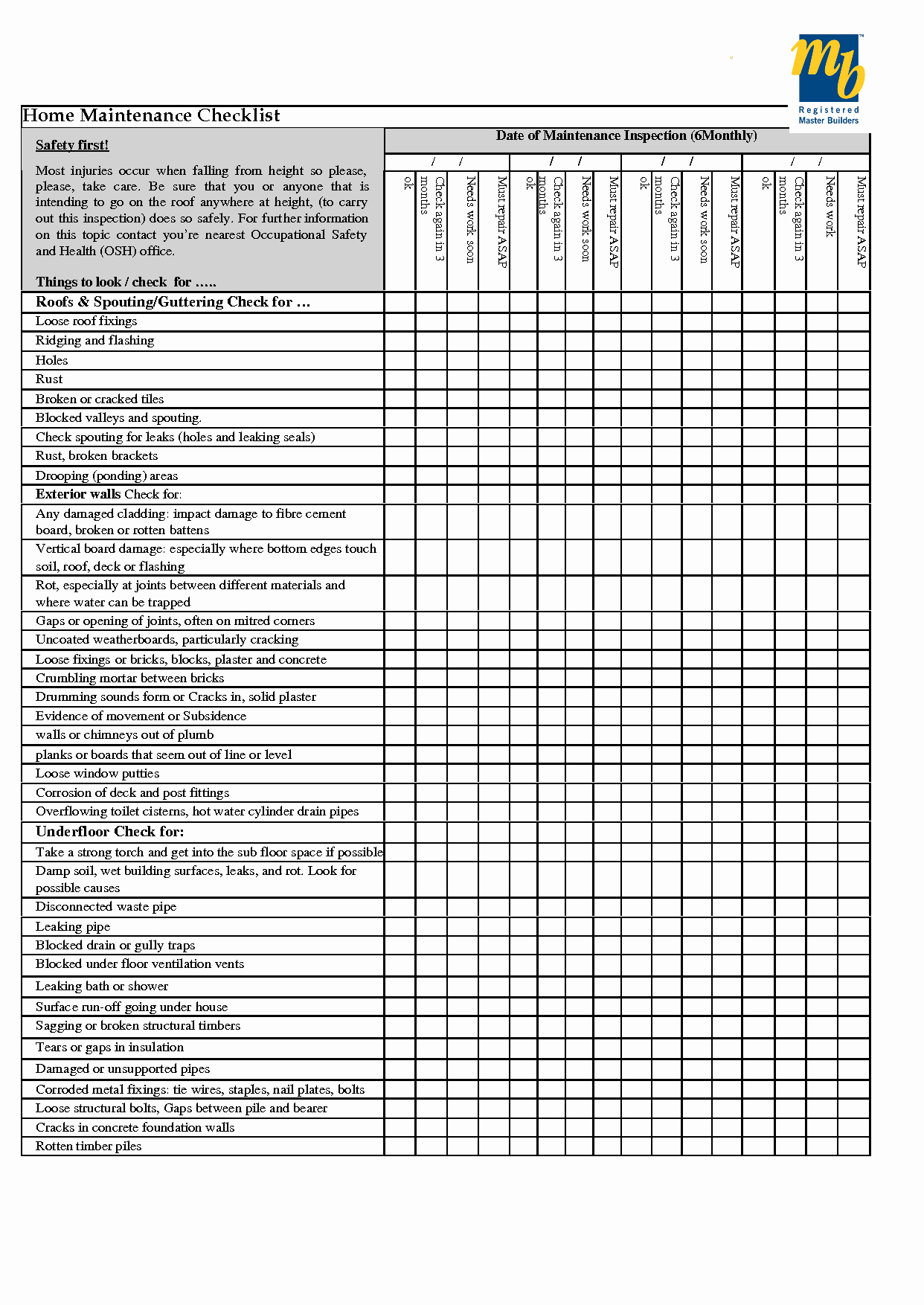 Home Maintenance Checklist Printable