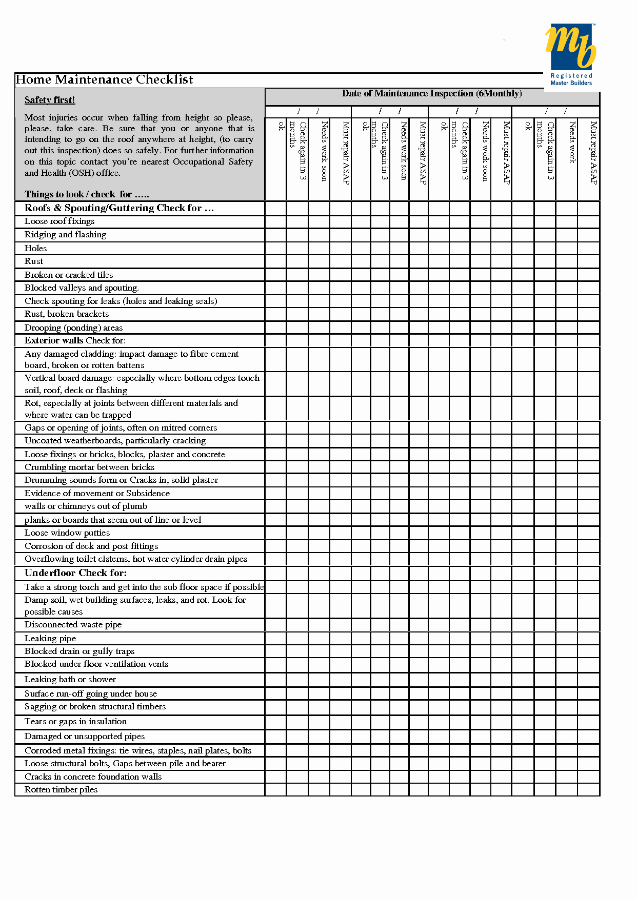 Building Maintenance Schedule Template