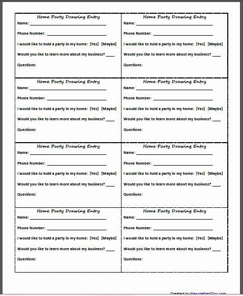 Home Party Drawing Entry Free Printable for Home