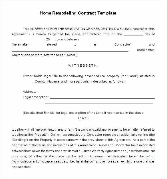 Home Repair Contract Template Download Remodel Estimate