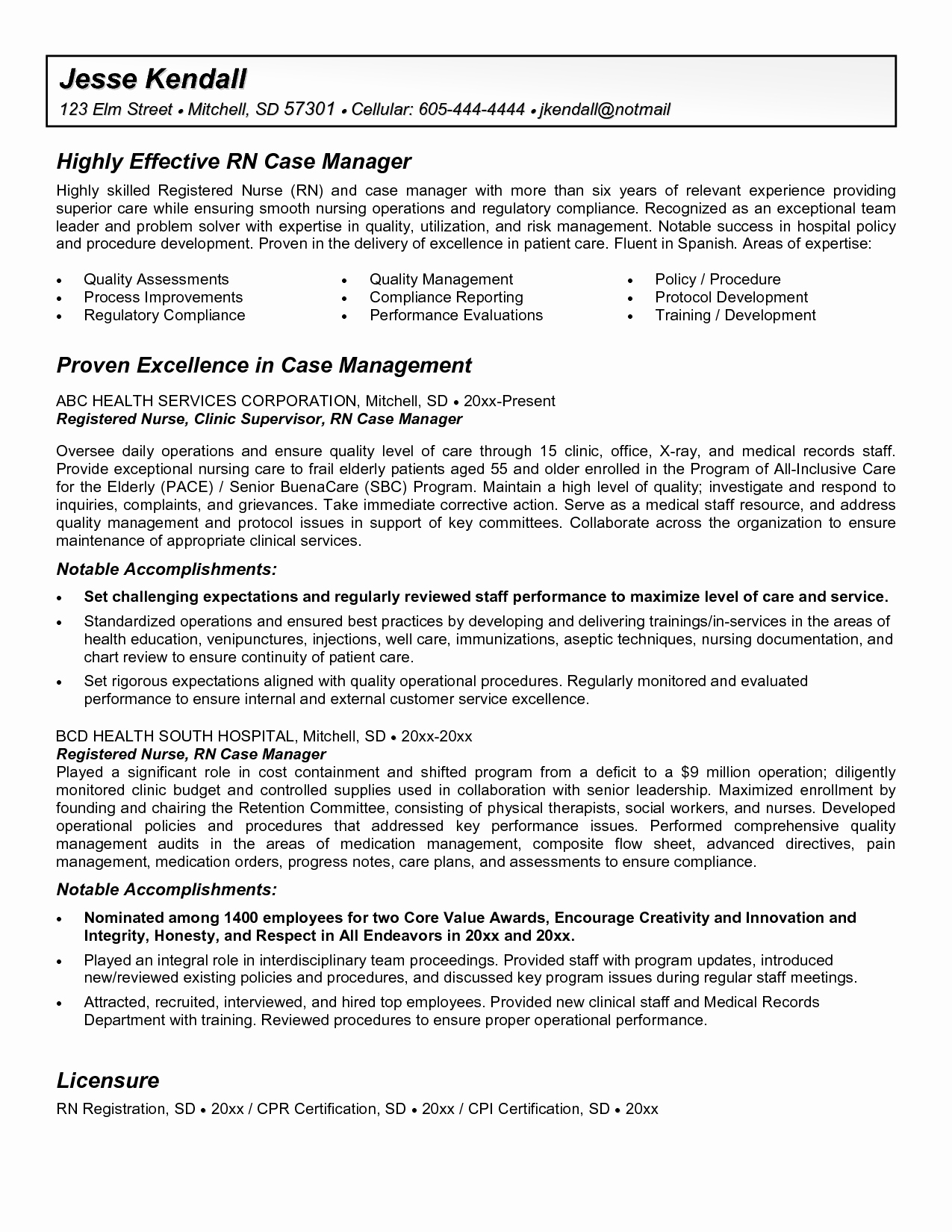 Hospice Rn Case Manager Resume