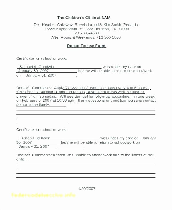 Hospital Doctors Note Template – Jmjrlawoffice