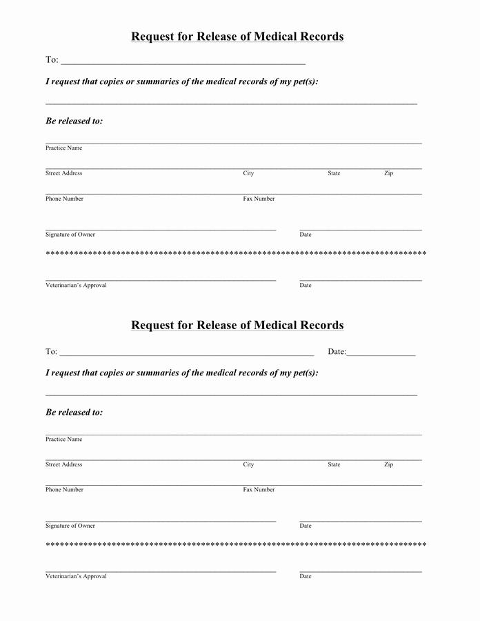 Hospital Request form for Release Of Medical Records In